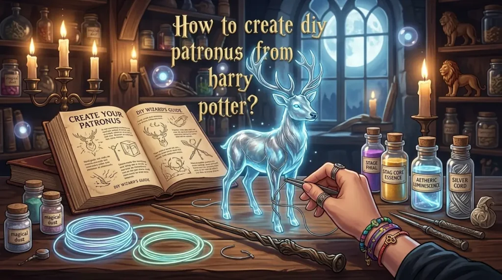 A silver stag Patronus glowing in a dark forest, illustrating a DIY Patronus craft project